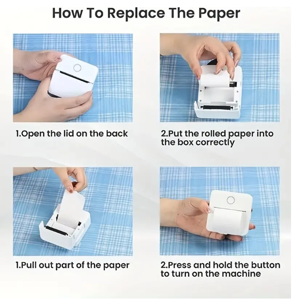 Mini impresora portatil inteligente sin tinta + 5 rollos de papel / recargable